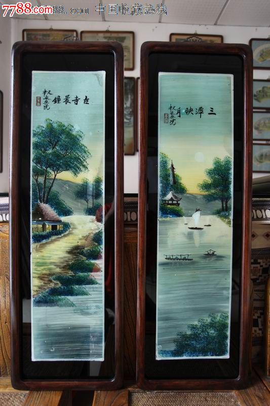 店内编号:2011-10 品种 玻璃画-玻璃画 属性 民国,山水,条屏