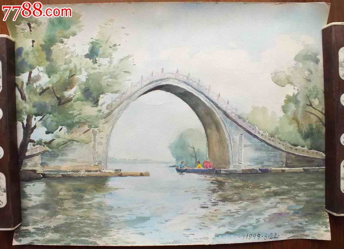 著名油画家北武子山水风景水彩画?;龀叽绱笮?4厘米乘39厘米?;冶蔽渥?,1986年美术系学士学位,中国油画院研修,师从名家。行家根据水平来出价?;绾裰?、奔放、泼辣。色彩的丰富细腻性与中国传统艺术精神、审美理想融合到一起。初春的新绿、薄薄的雾霭、和谐、清新的色调,宁静、淡美的境界,使画面产生一种抒情诗般的感染力。文人气息浓厚,适挂书房。图片与原画有些色差。