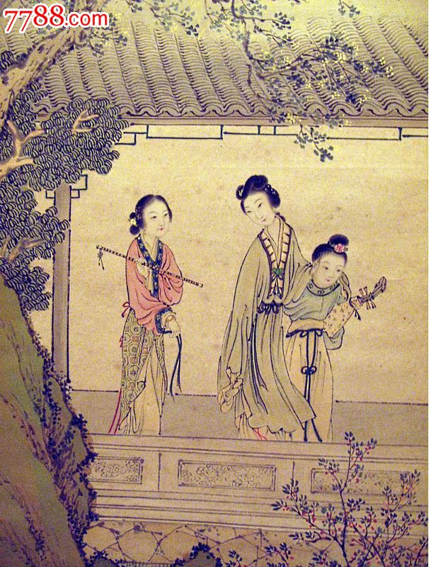 中国古代仕女图，水彩，工笔画