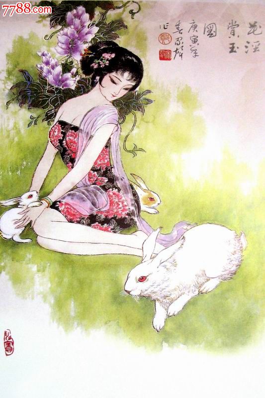 中国古代仕女图,水彩,工笔画