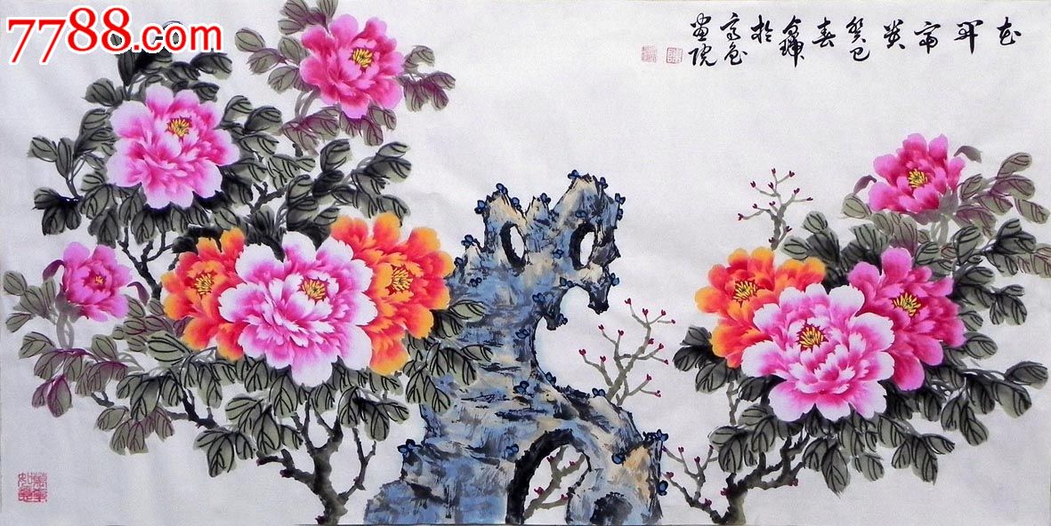 【画家简介】:陈贞瑞,字墨农,号耕砚苑主,1954年生于济南。1977年毕业于泰山学院美术系。后进修于清华大学美术学院白雪石工作室(何须斋),其山水画广采博临,遍学各家,灵活变通,创造出新,开创自家风范。其花鸟画兼工带写,清新祥和,自成一格。尤擅牡丹、鲤鱼、葡萄。曾先后在北京、青岛、日本、韩国等地成功举办个人画展。《齐鲁名人》杂志在2006年第5期曾专刊报道,济南电视台2011年10月5日专题播出《金龙献寿贺重阳》。2000年被中国书画装裱工艺学院聘为终身名誉教授。多幅作品获美展大奖并被国家领导人作为礼品
