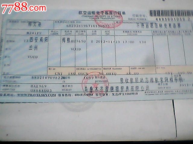 航空运输电子客票行程单