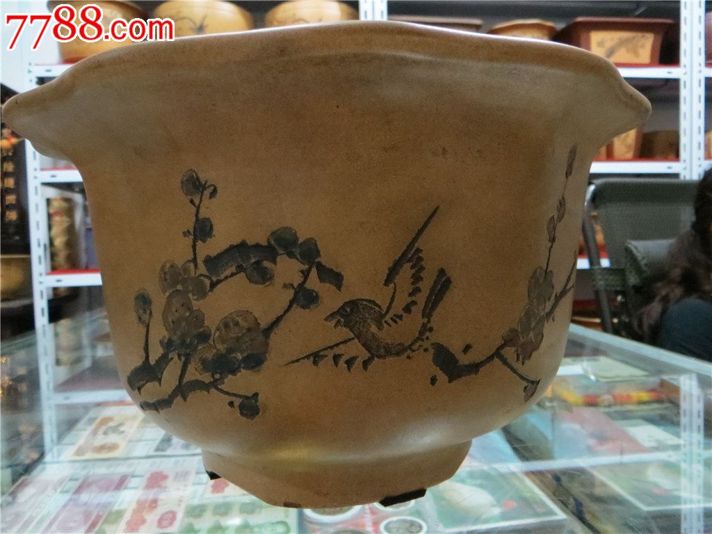 子学刻葵型盆_紫砂盆_明清堂古玩店【7788收