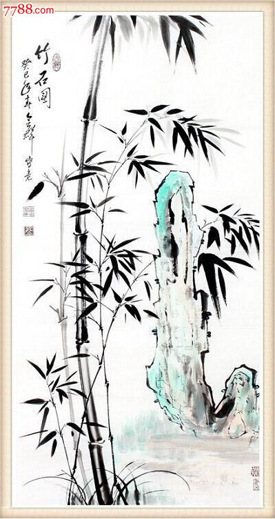 熊会群花鸟画竹石图