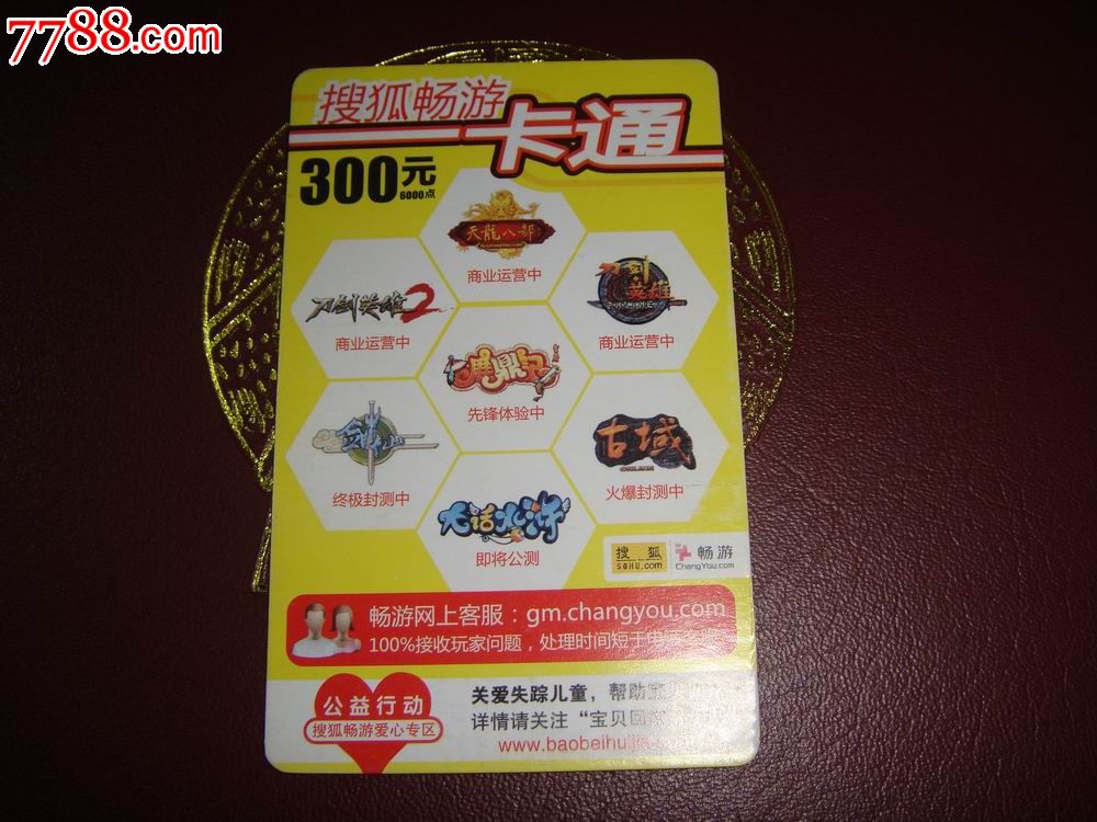 2011年,搜狐～畅游【一卡通】300元,6000点