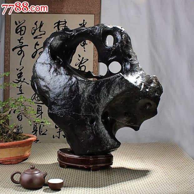 宜居品阁广西天然奇石观赏石墨石来宾水冲石yws1219