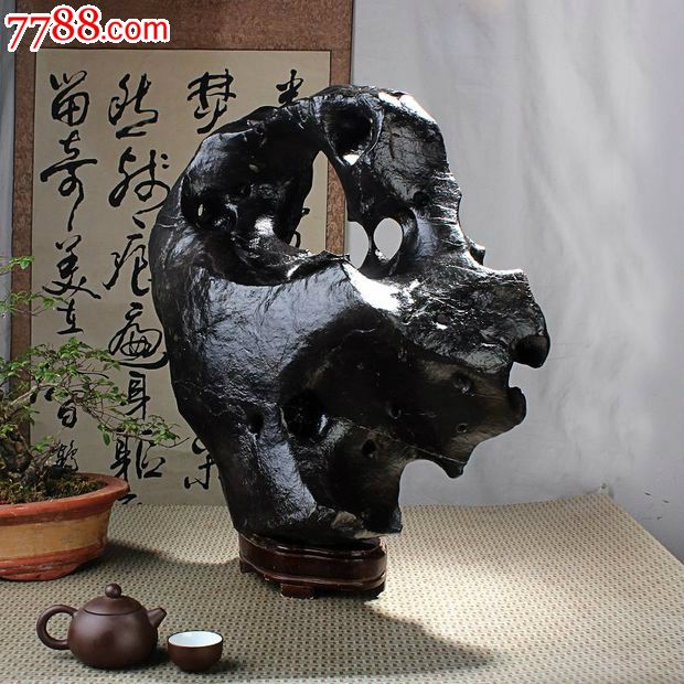 宜居品阁广西天然奇石观赏石墨石来宾水冲石yws1219