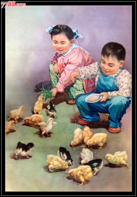 喂小鸡(多么温馨的童年)-se19037277-年画/宣传画