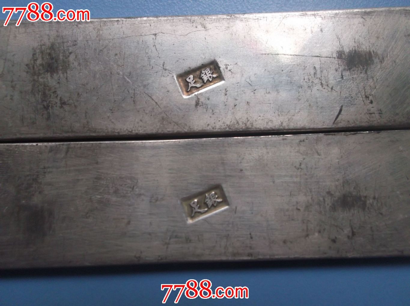足银镇尺一对《福禄寿》长23cm