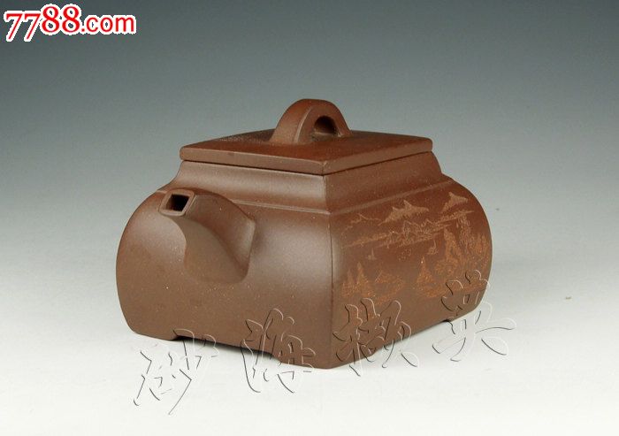 刻绘长四方壶250cc宜兴紫砂壶*张铭松全手工制作