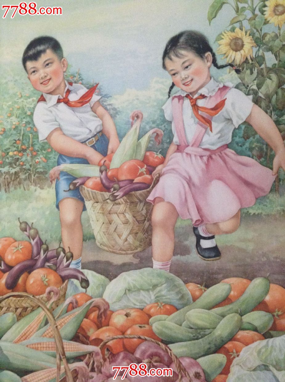 好品儿童题材年画《小学生种菜园》