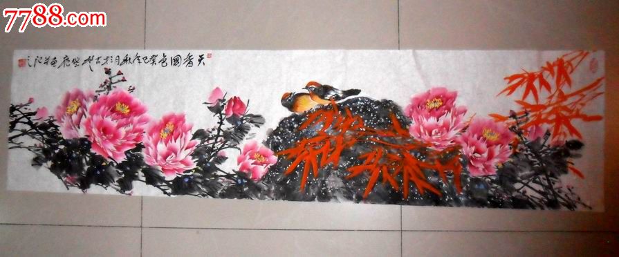 四尺对开写意牡丹.,花鸟国画原作,花卉画原画,水墨