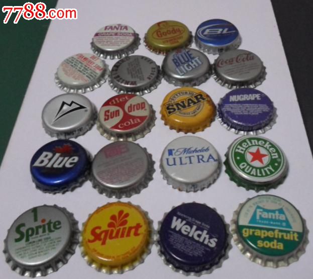 外国瓶盖19个:啤酒、饮料、芬达、可口可乐、
