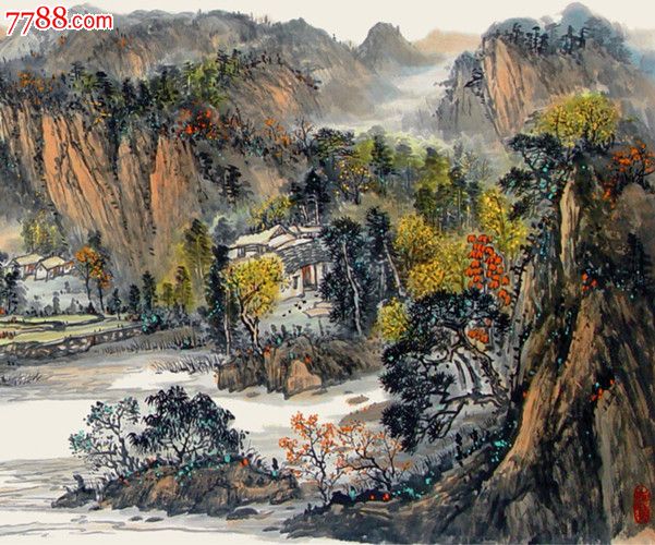 朱安生中国美协理事山川富饶人福寿-se20226784-山水国画原作-零售