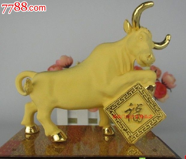 24k高档绒沙金牛摆件生肖牛工艺品摆设开业礼品炒股票