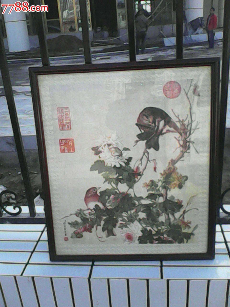 清郎世宁花鸟绢画(镜框装裱)