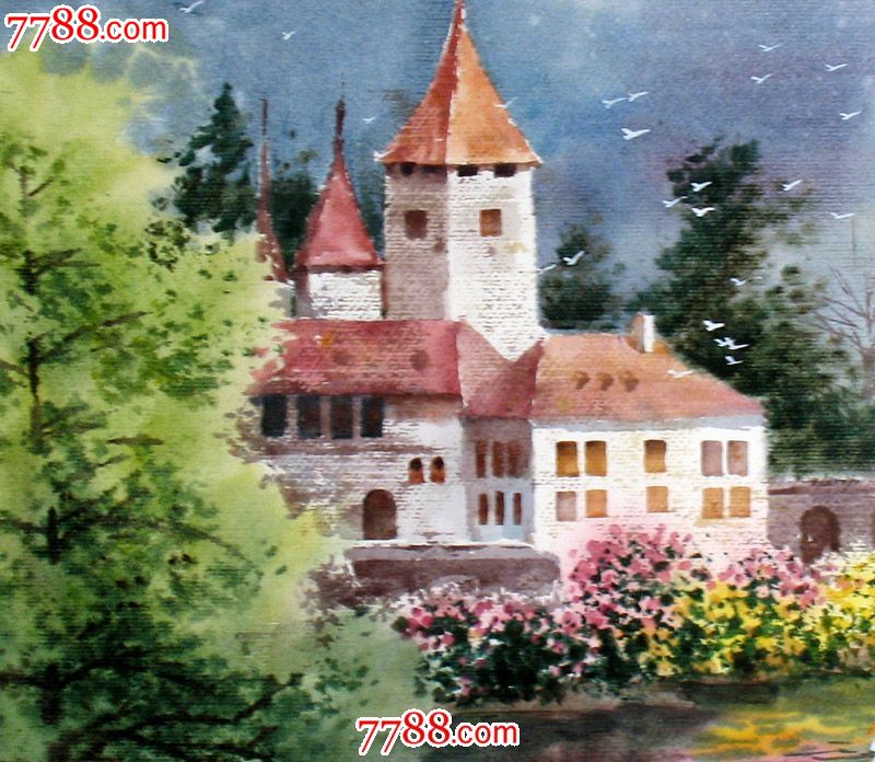 名家作品武朝利水彩画风景画写实瑞士风光收藏送礼装饰wzl036_水粉