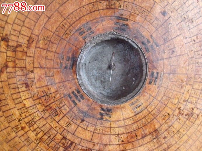 古玩民俗收藏品包老完整的《风水罗盘》黄杨木质新安休邑汪仰溪