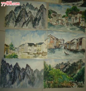 水乡水彩原稿(26cm*39cm),水粉/水彩原画,水粉原画,山水,年代不详,4开