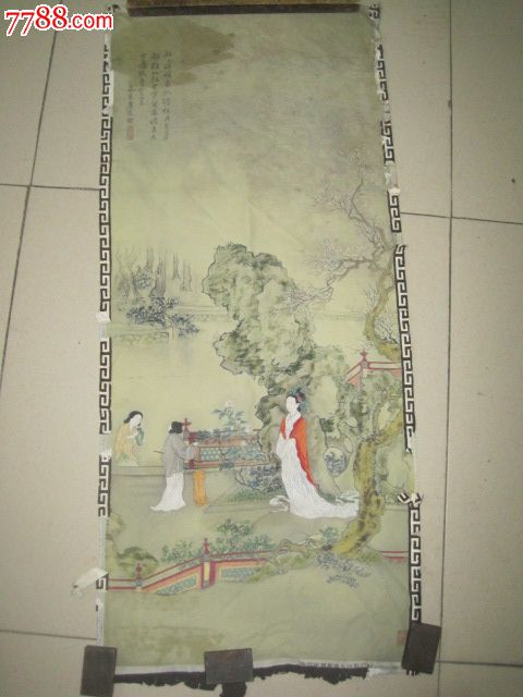 中国杭州都锦生丝织厂制唐伯虎宫妃夜游图国画仕女尺寸为95*40cm