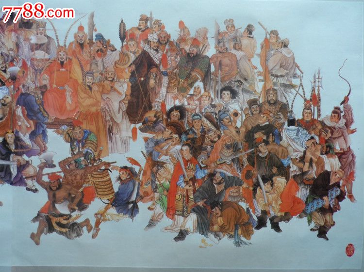 精品年画水浒题材《梁山英豪》对开双拼成一张