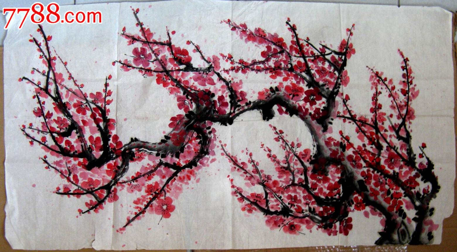 不错的大三尺条幅无款梅花画;傲霜迎春