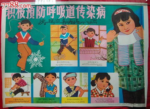 70-80年代卫生宣传画-积极预防呼吸道传染病