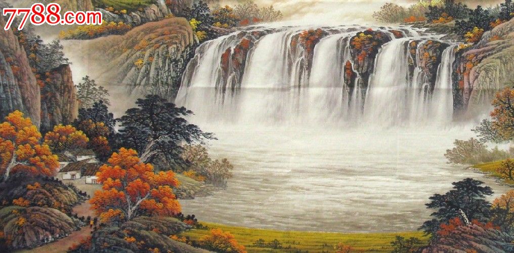 雨轩画廊山水画客厅国画吴泽真迹大丈二山水画旭日东升a006