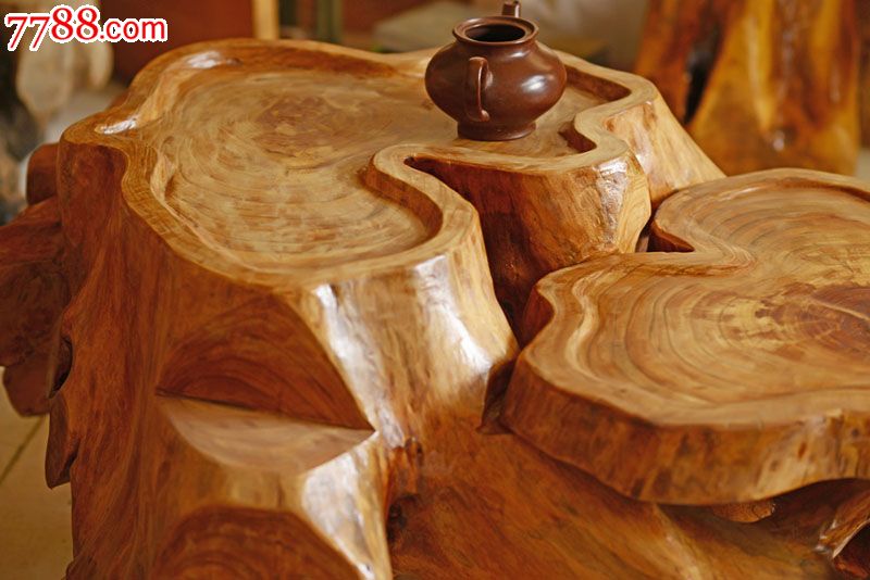 老榆木根雕茶几(二)