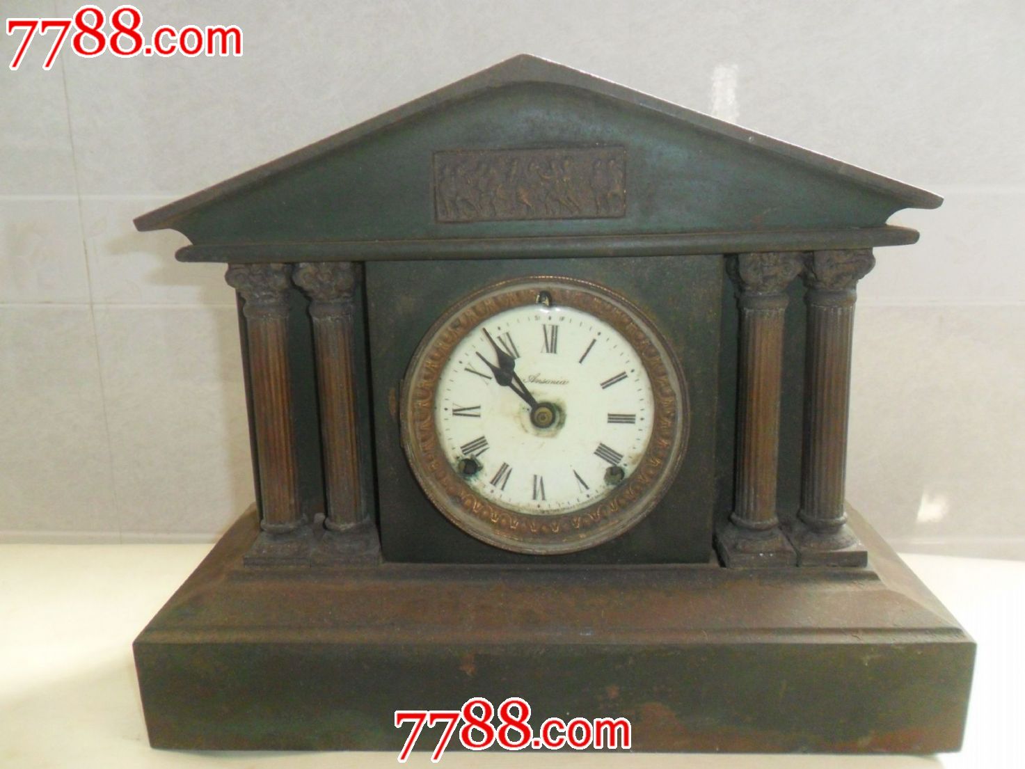 老钟表收藏老式机械座钟美国A字牌瓷盘铁壳明摆座钟带钥匙-se22227766-7788收藏__中国收藏热线