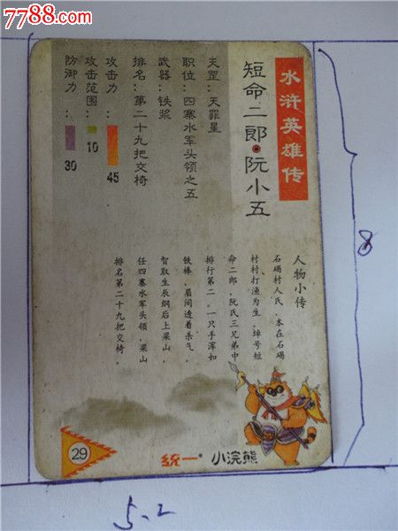 统一小浣熊水浒卡--短命二郎阮小五