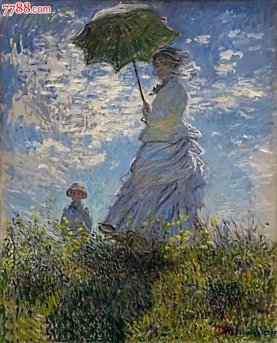 世界名画,克劳德61莫奈油画系列,持太阳伞的妇人:莫奈夫人和她的