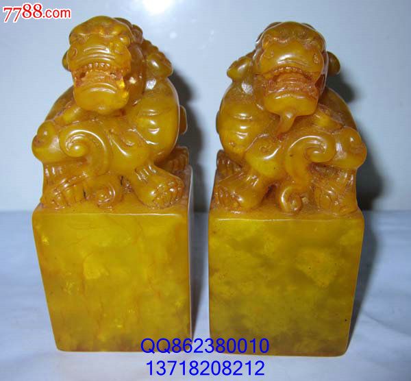 田黄冻寿山石精雕兽印章摆件高12cm