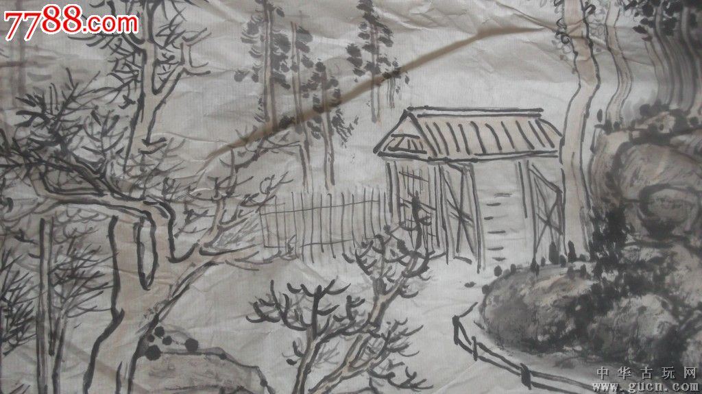 山水画,尺寸大,陈俊荣是潮州市工艺美术研究院院长,1991年画,品相一般