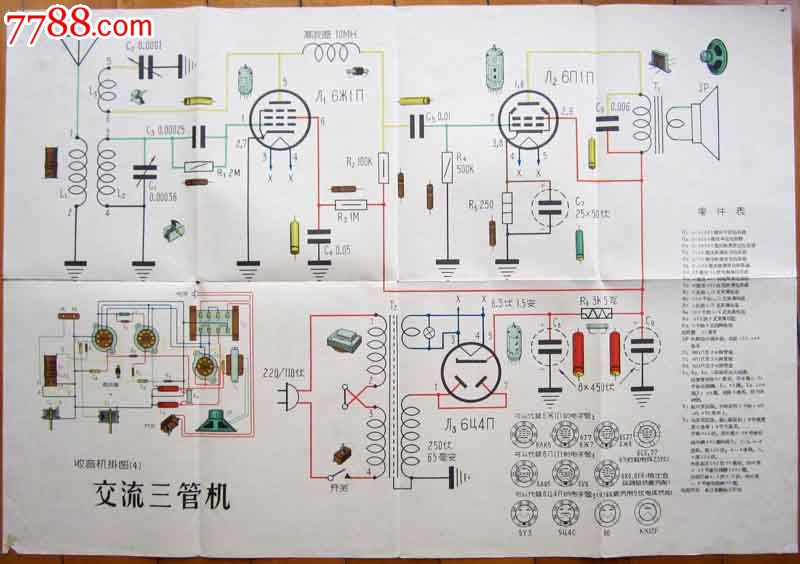 1959年收音机挂图说明书(矿石,直流单管,直流二管,交流三管,直流三管