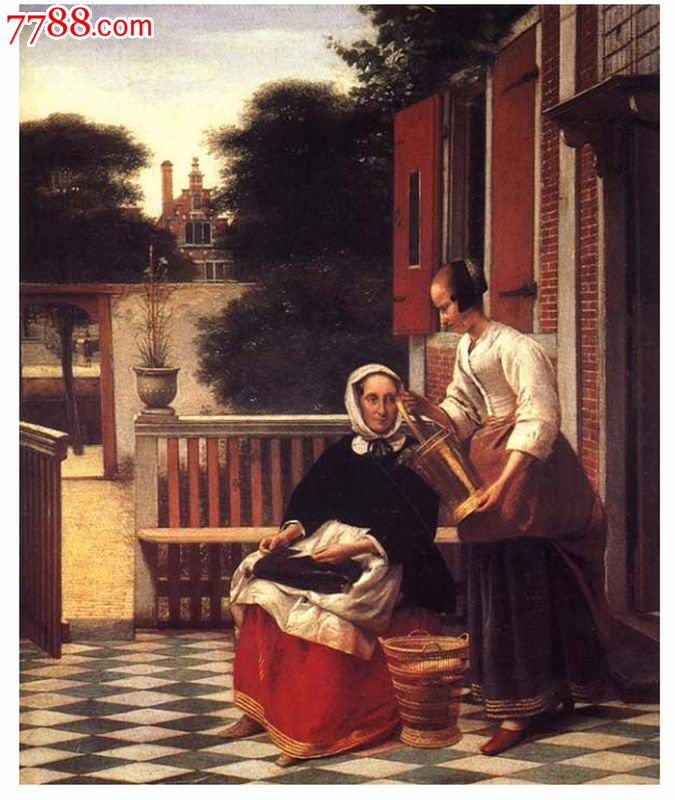 名画欣赏100幅,主妇与女仆霍赫荷兰1660年油画