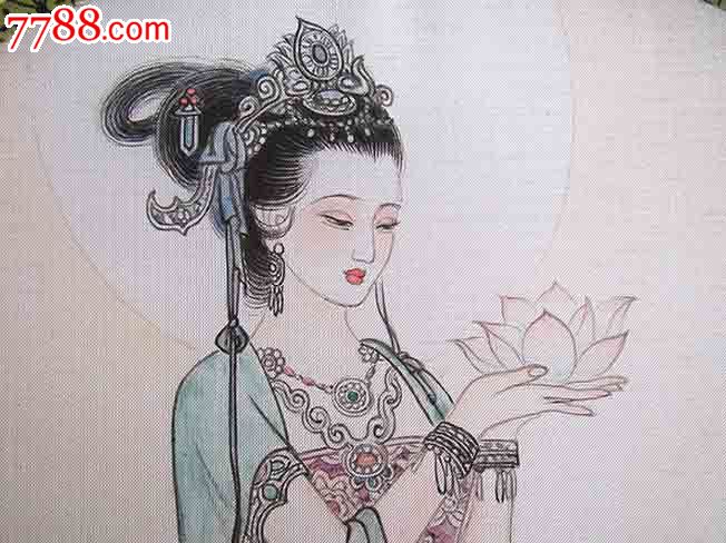 团扇何仙姑手绘水墨画真迹周建刚画