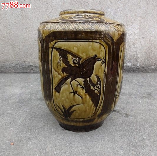 少见精品清马口窑4面开窗大罐