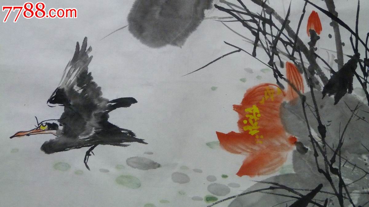 中国画写意荷花花鸟画《晓露》