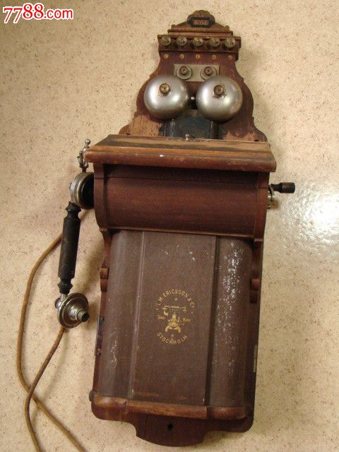 实木墙用壁挂式古董电话,1910年爱立信手摇老电话机