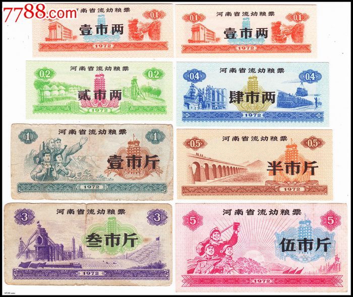 72河南省流动粮票8全(图品)