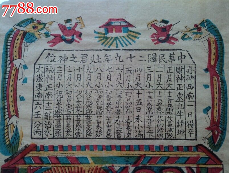 中华民国二十九年灶君之神位(彩色木版画)1940年