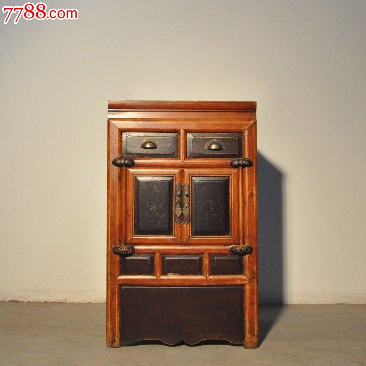 明清中式/古董收藏/老实木床头小柜子旧边角收纳灯柜