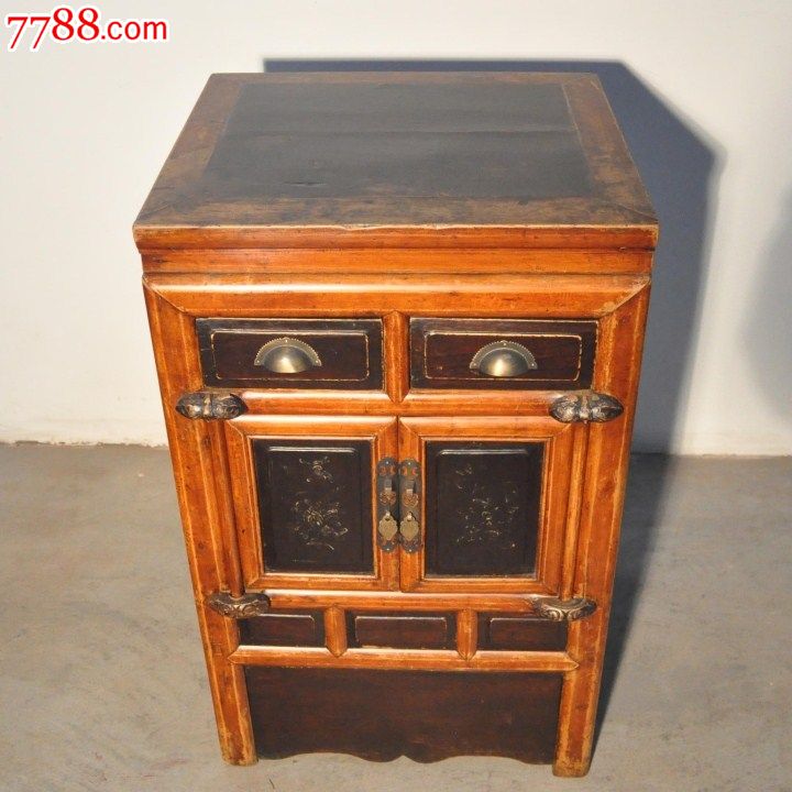 明清中式/古董收藏/老实木床头小柜子旧边角收纳灯柜