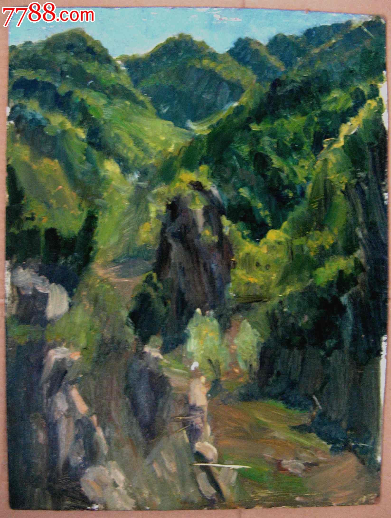 板面风景油画《山气》