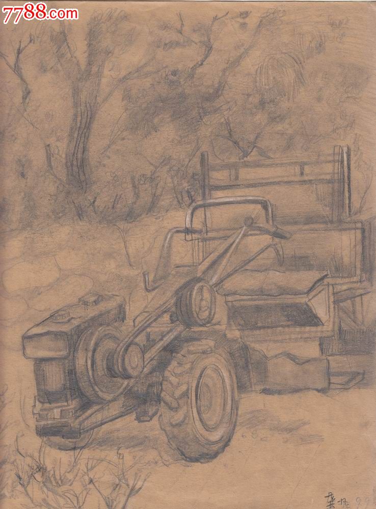 【美院学生·素描·原画稿】延庆县写生·手扶拖拉机