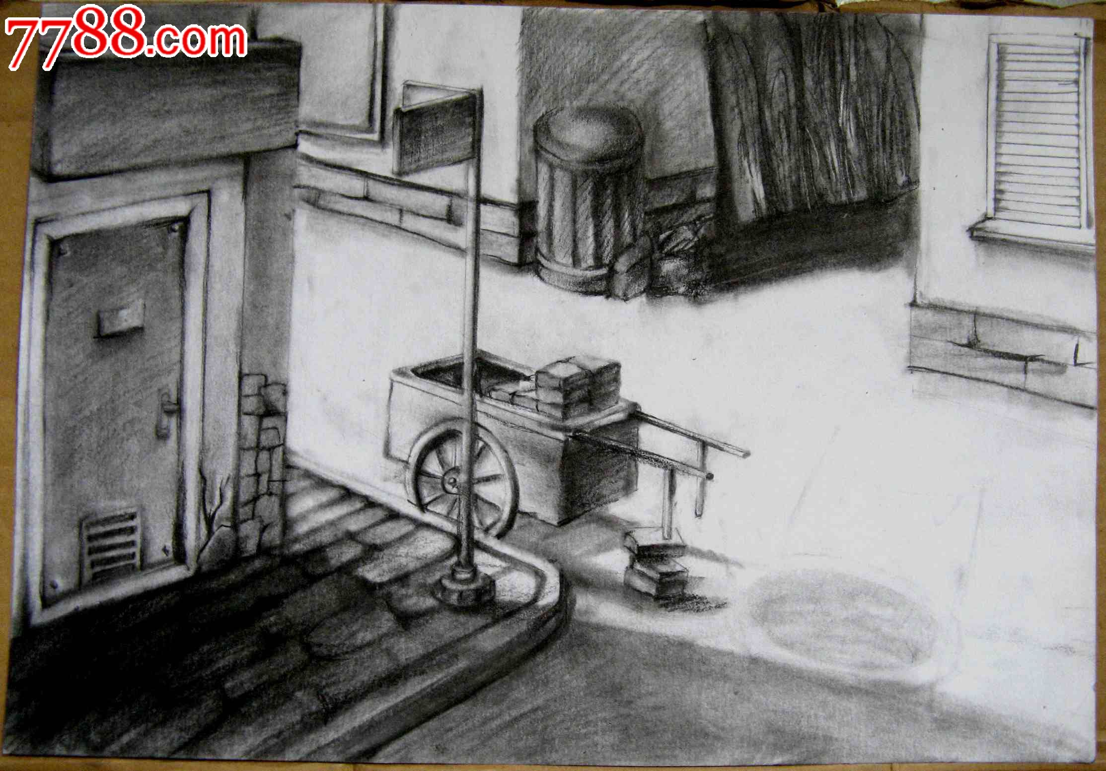 素描景物画2幅:街头小景_素描\/速写_亮湖藏苑【7788收藏__中国收藏热线】