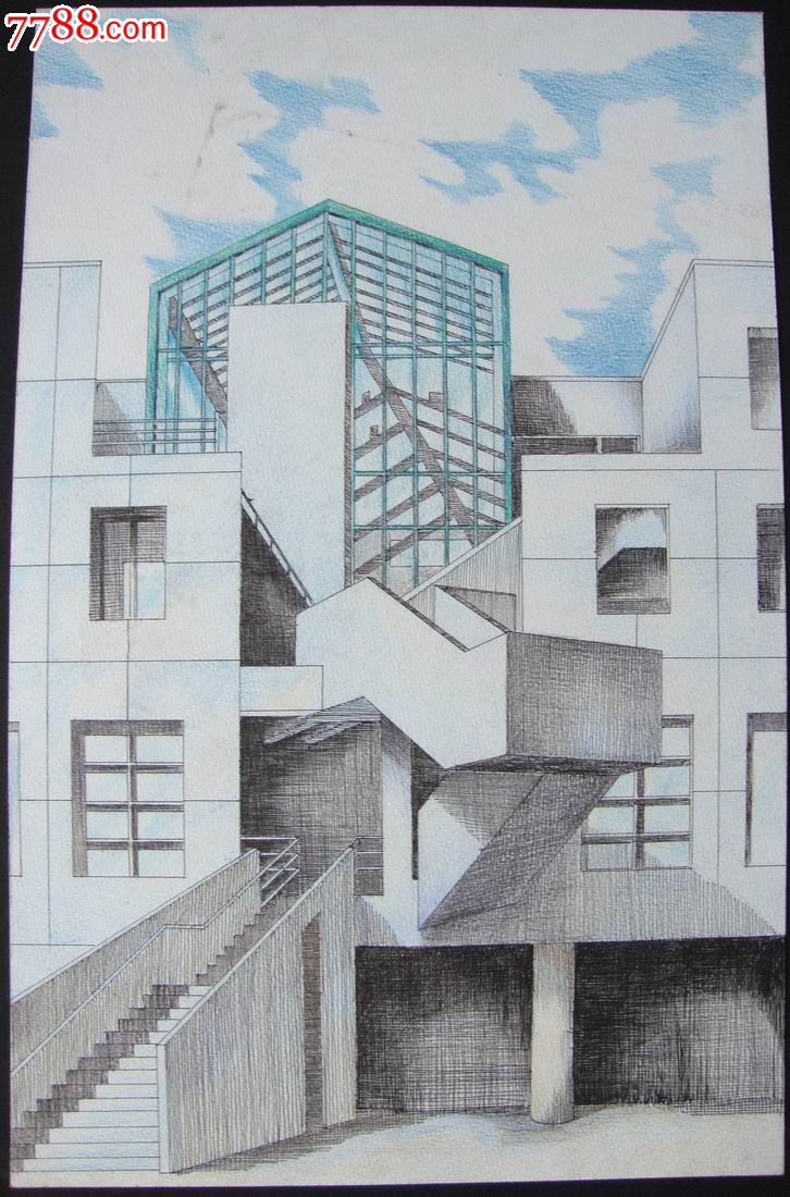 【原美院学生·水彩画·原画稿】大厦里