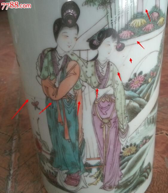 他民国手绘粉彩人物二乔图帽筒一个万子林出品江西万松茂出品包老瓷器
