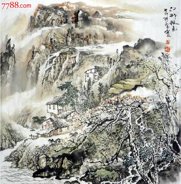 桂林美协主席李云友·四尺斗方山水-山水国画原作--se